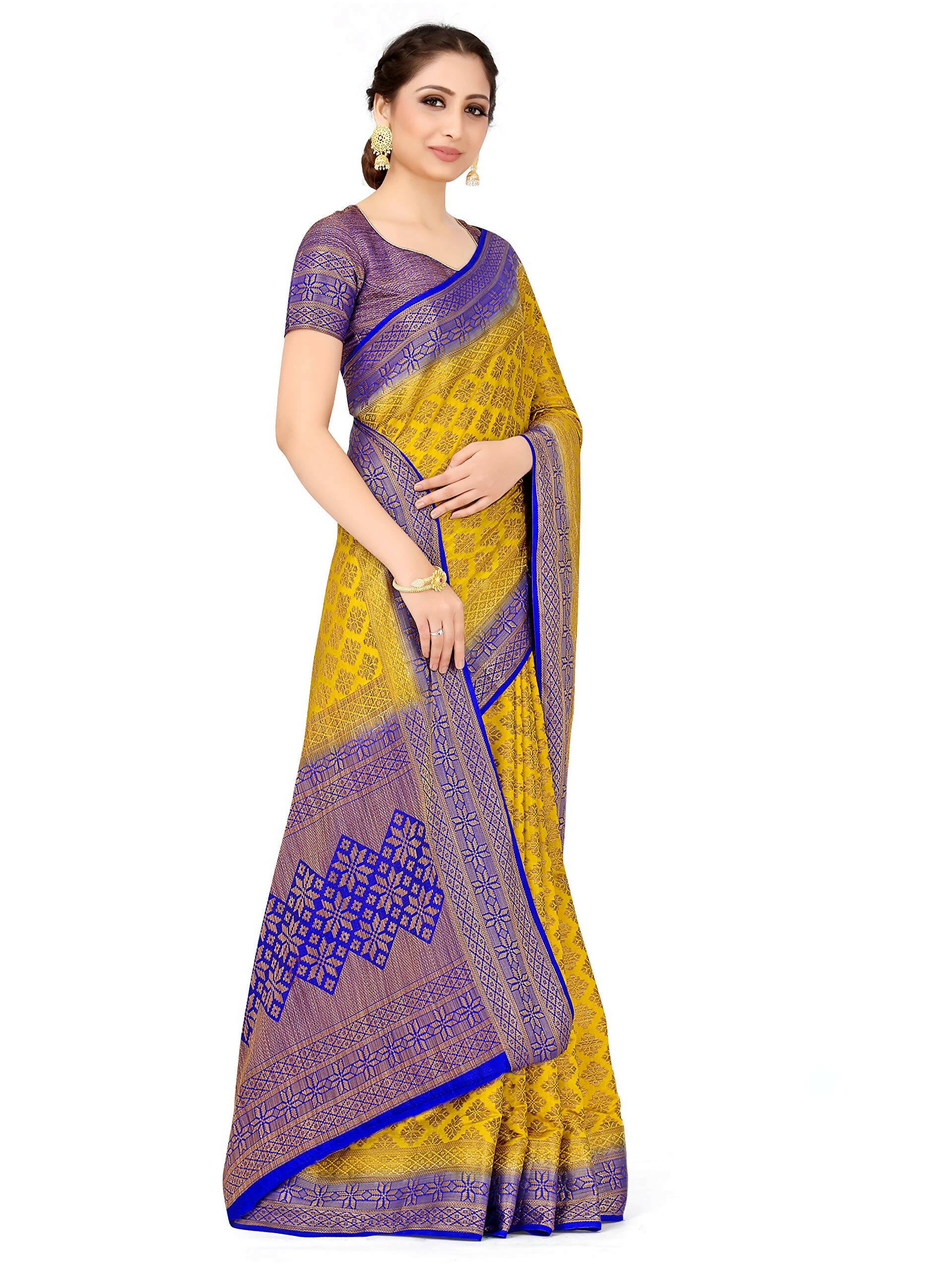 Mimosa Women's Mustard Yellow Patola Art Silk Saree - Distacart