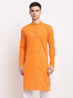 Thumbnail for Jompers Men's Yellow Cotton Printed Kurta Only