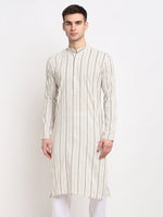 Thumbnail for Jompers Men's Cream Cotton Striped Kurta Only