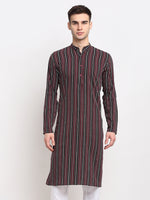 Thumbnail for Jompers Men's Maroon Cotton Striped Kurta Only