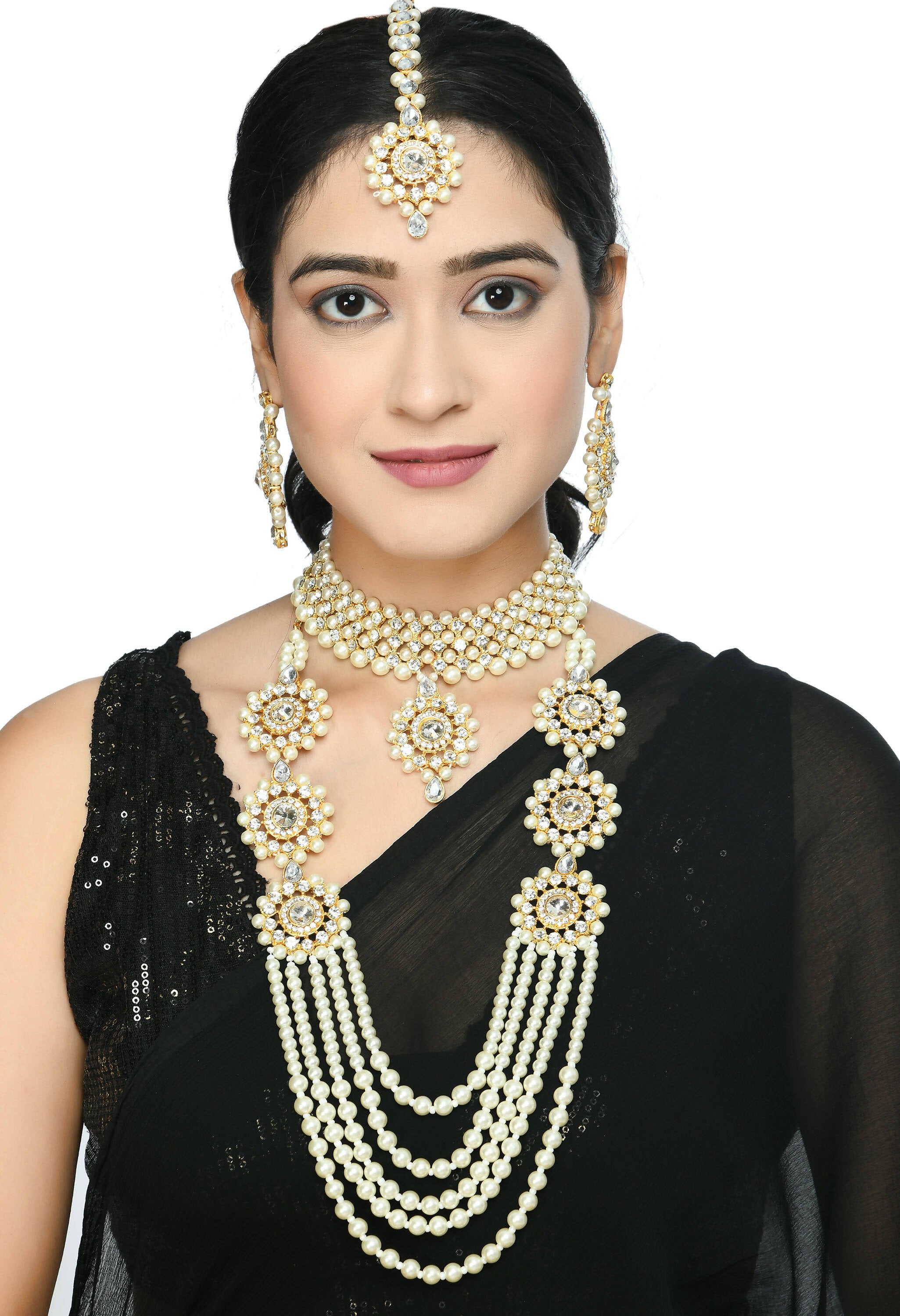 Mominos Fashion Johar Kamal Gold-Plated Rani Haar with Off white Pearls Jewellery Set - Distacart