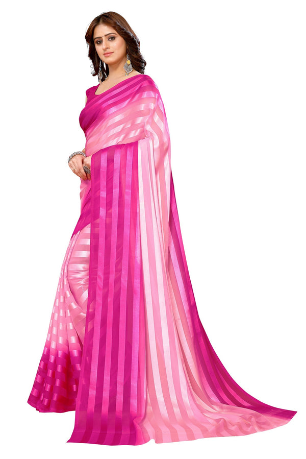 Vamika Georgette Satin Pink Desinger Satin Patta Saree - Distacart