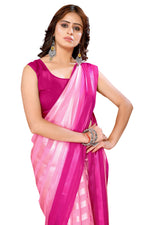 Thumbnail for Vamika Georgette Satin Pink Desinger Satin Patta Saree - Distacart