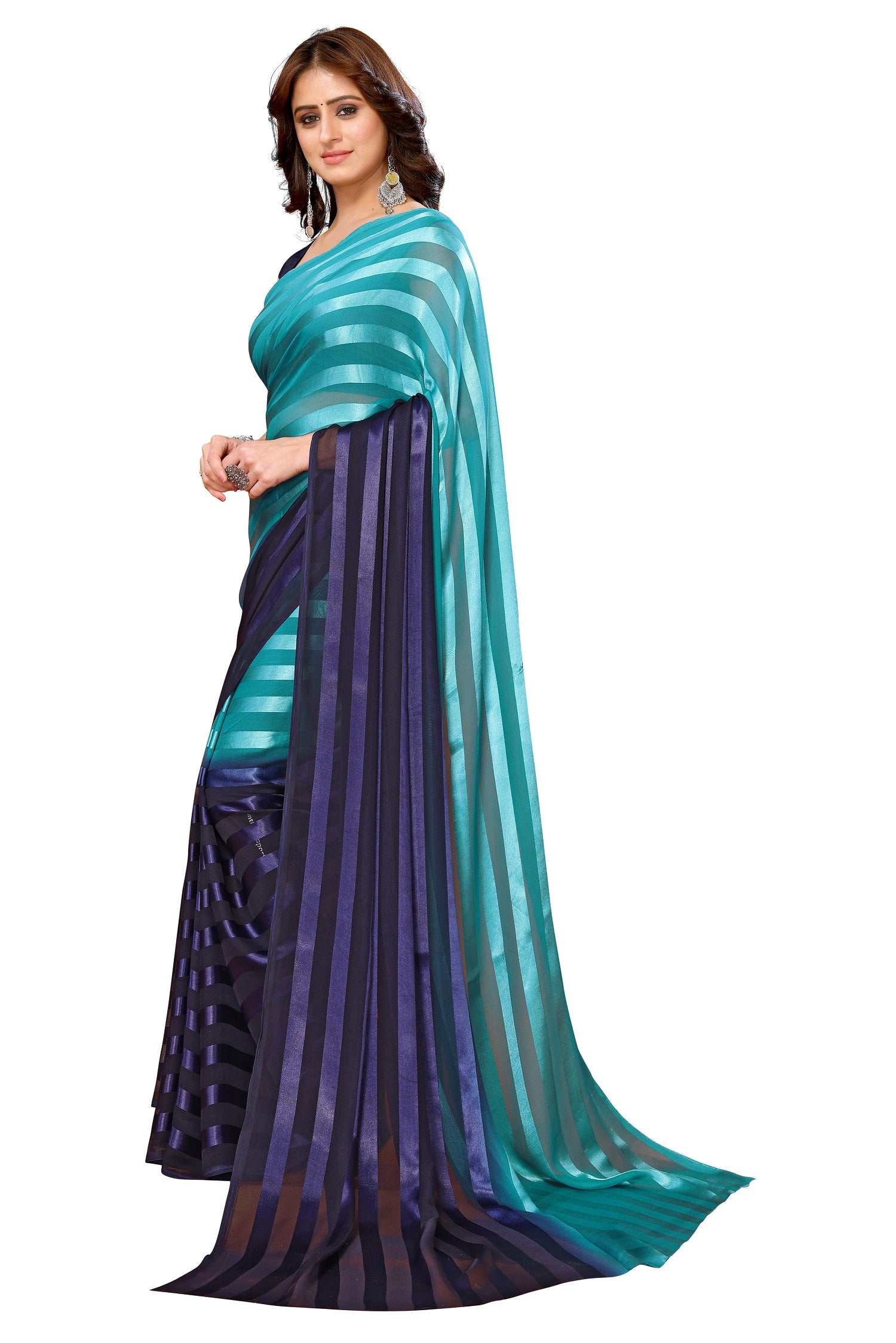 Vamika Georgette Satin Green Desinger Satin Patta Saree - Distacart
