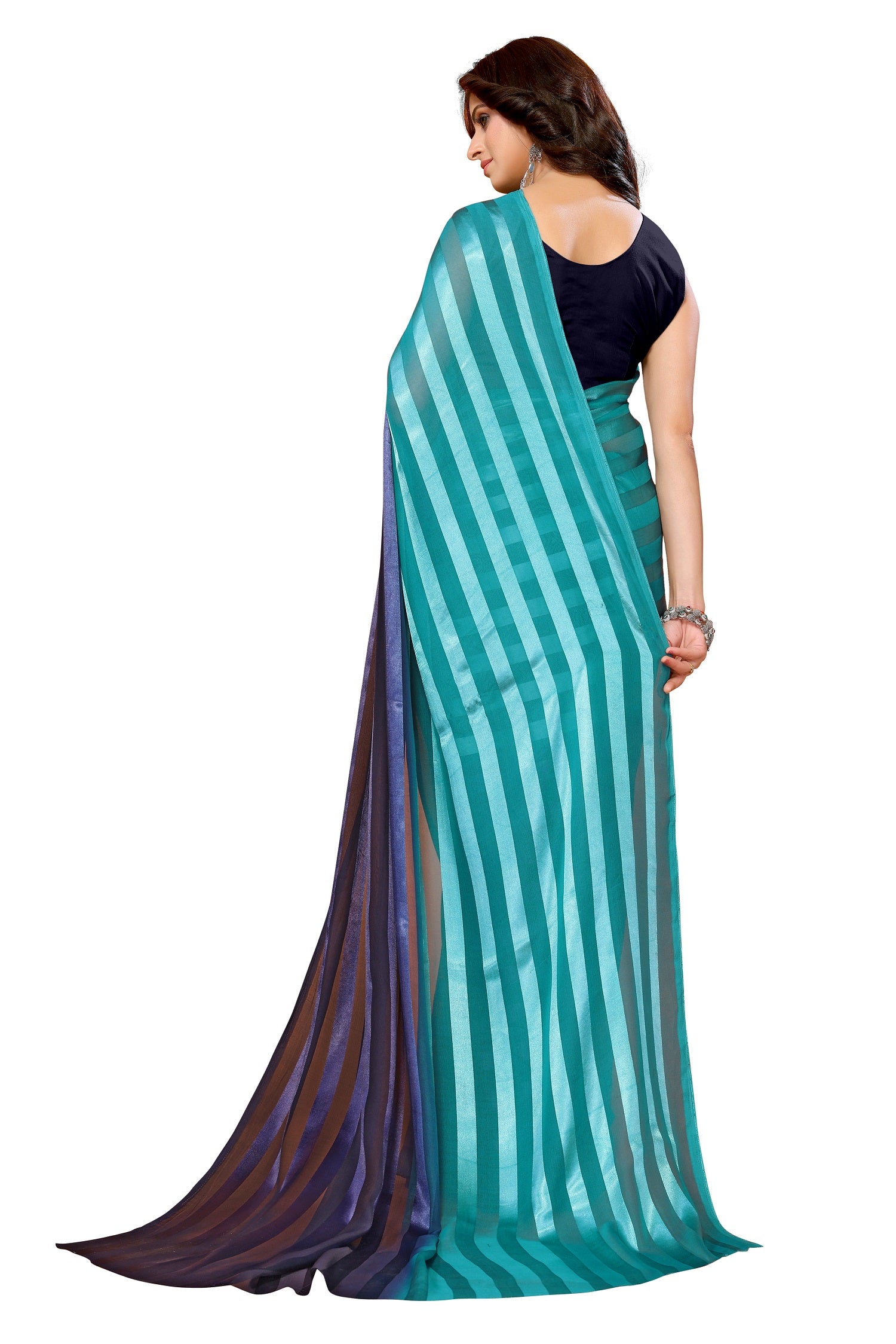 Vamika Georgette Satin Green Desinger Satin Patta Saree - Distacart