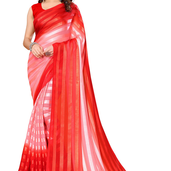 Vamika Georgette Satin Red Desinger Satin Patta Saree - Distacart