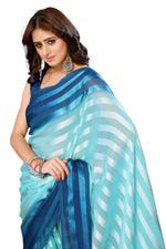 Thumbnail for Vamika Georgette Satin Sky Blue Desinger Satin Patta Saree - Distacart