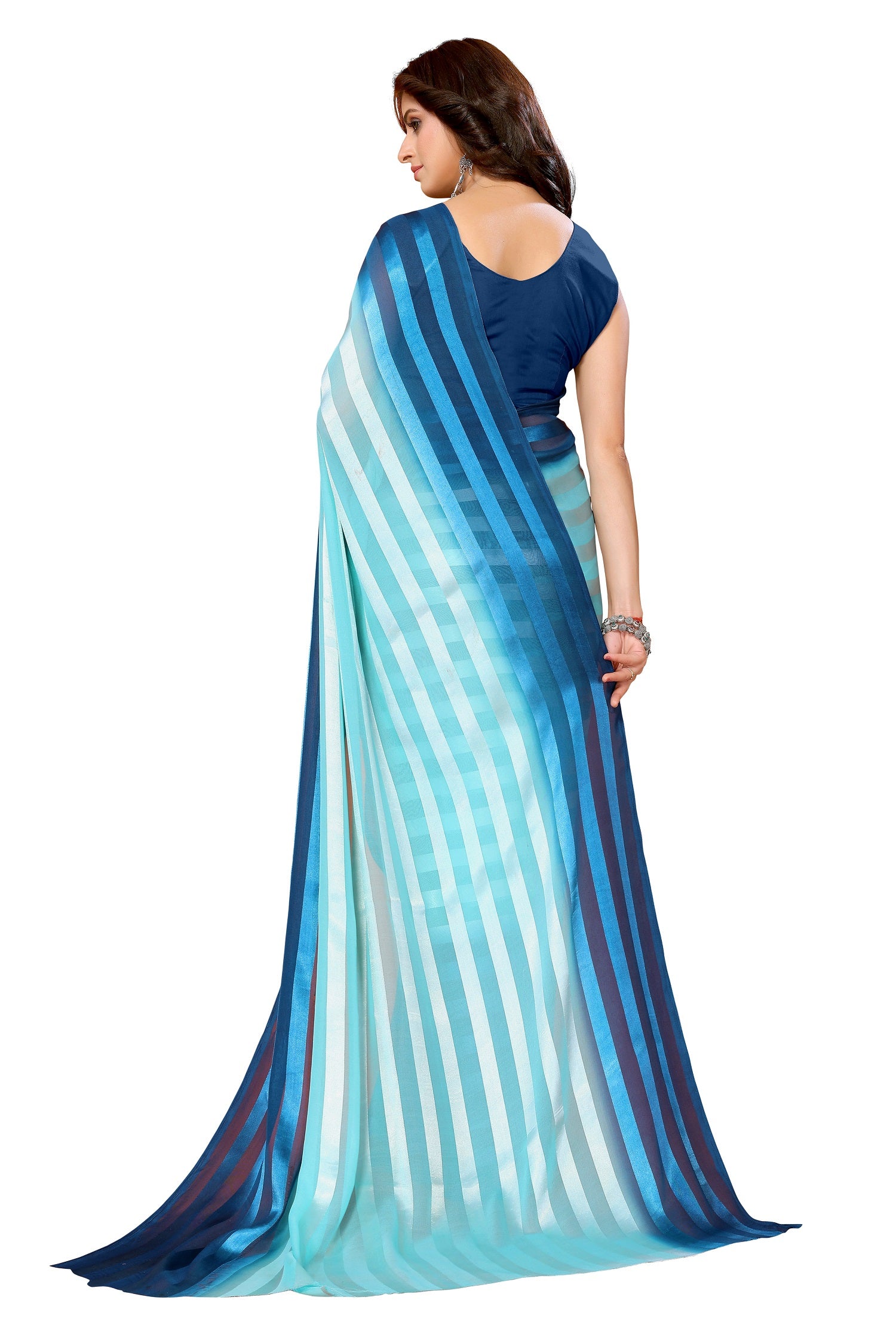 Vamika Georgette Satin Sky Blue Desinger Satin Patta Saree - Distacart