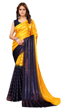 Thumbnail for Vamika Georgette Satin Yellow Desinger Satin Patta Saree - Distacart
