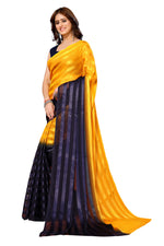Thumbnail for Vamika Georgette Satin Yellow Desinger Satin Patta Saree - Distacart
