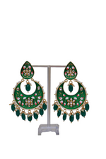 Thumbnail for Gold Plated Brass & Pearl Dangle Women Green Hand Painted Meenakari Chandbali Earrings By House of Ree - Distacart