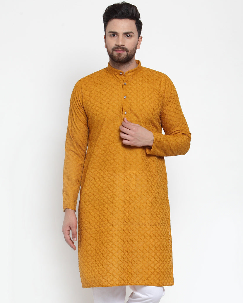 Jompers Men Mustard Chikan Kurta Only - Distacart