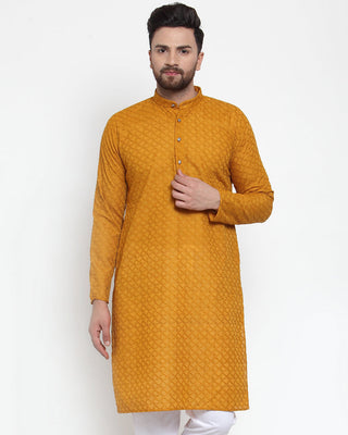 Jompers Men Mustard Chikan Kurta Only - Distacart
