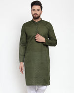 Thumbnail for Jompers Men Olive Green Chikan Kurta Only - Distacart