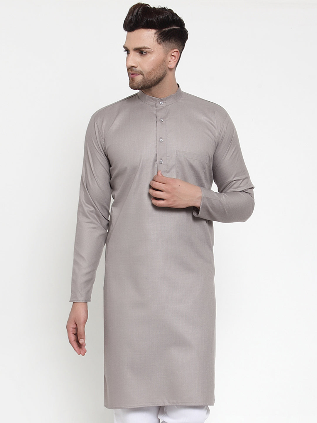 Jompers Men Grey & White Solid Kurta Only - Distacart