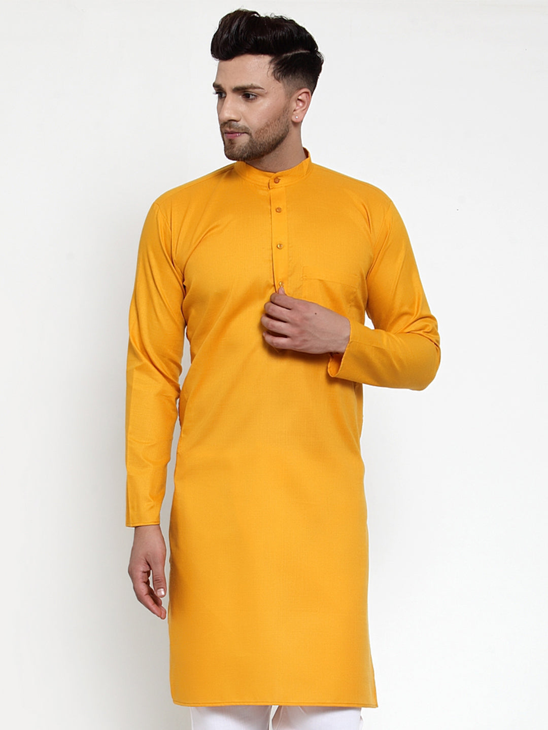 Jompers Men Mustard Yellow & White Solid Kurta Only - Distacart