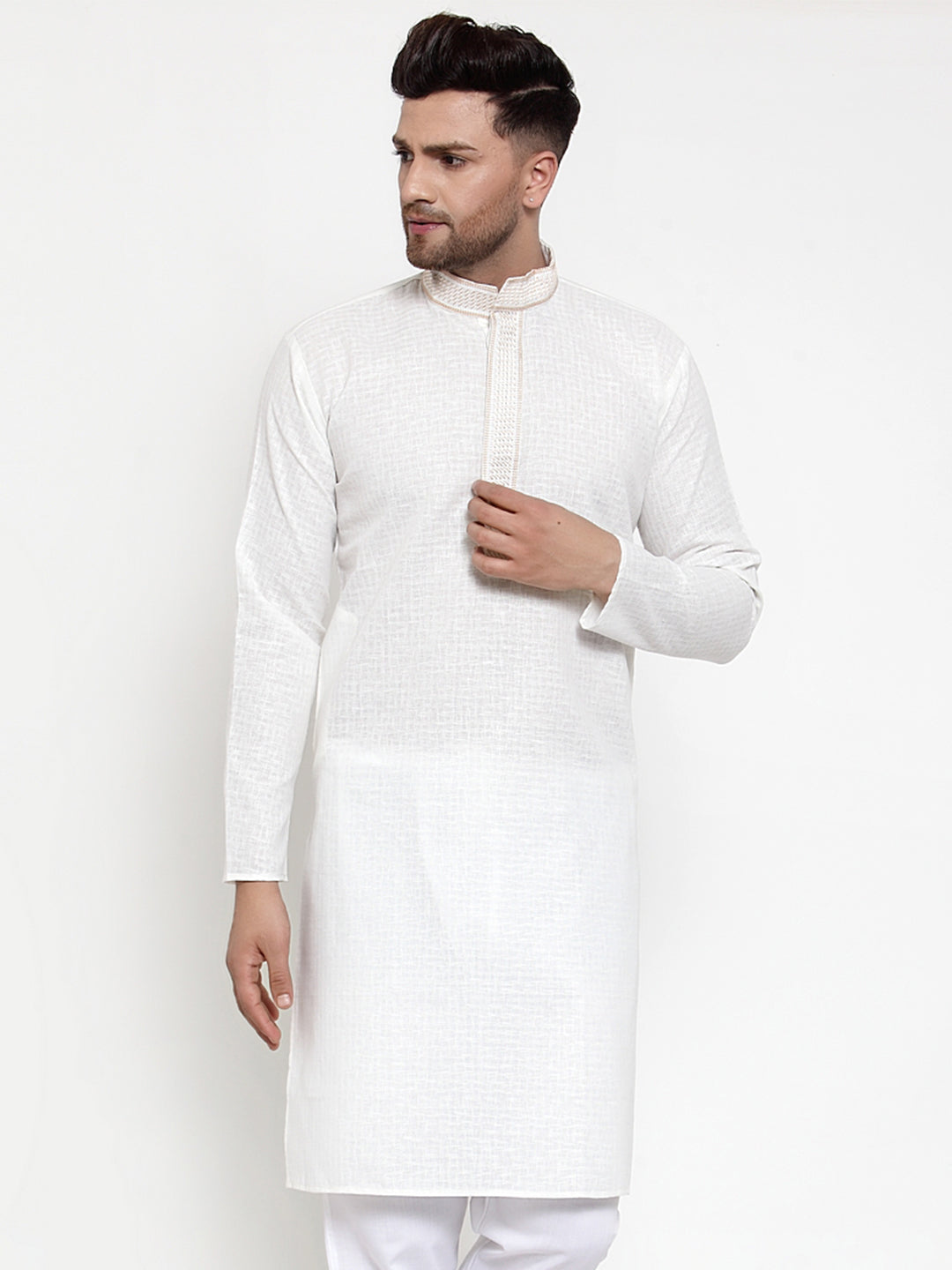 Jompers Men's White Woven Kurta Only
