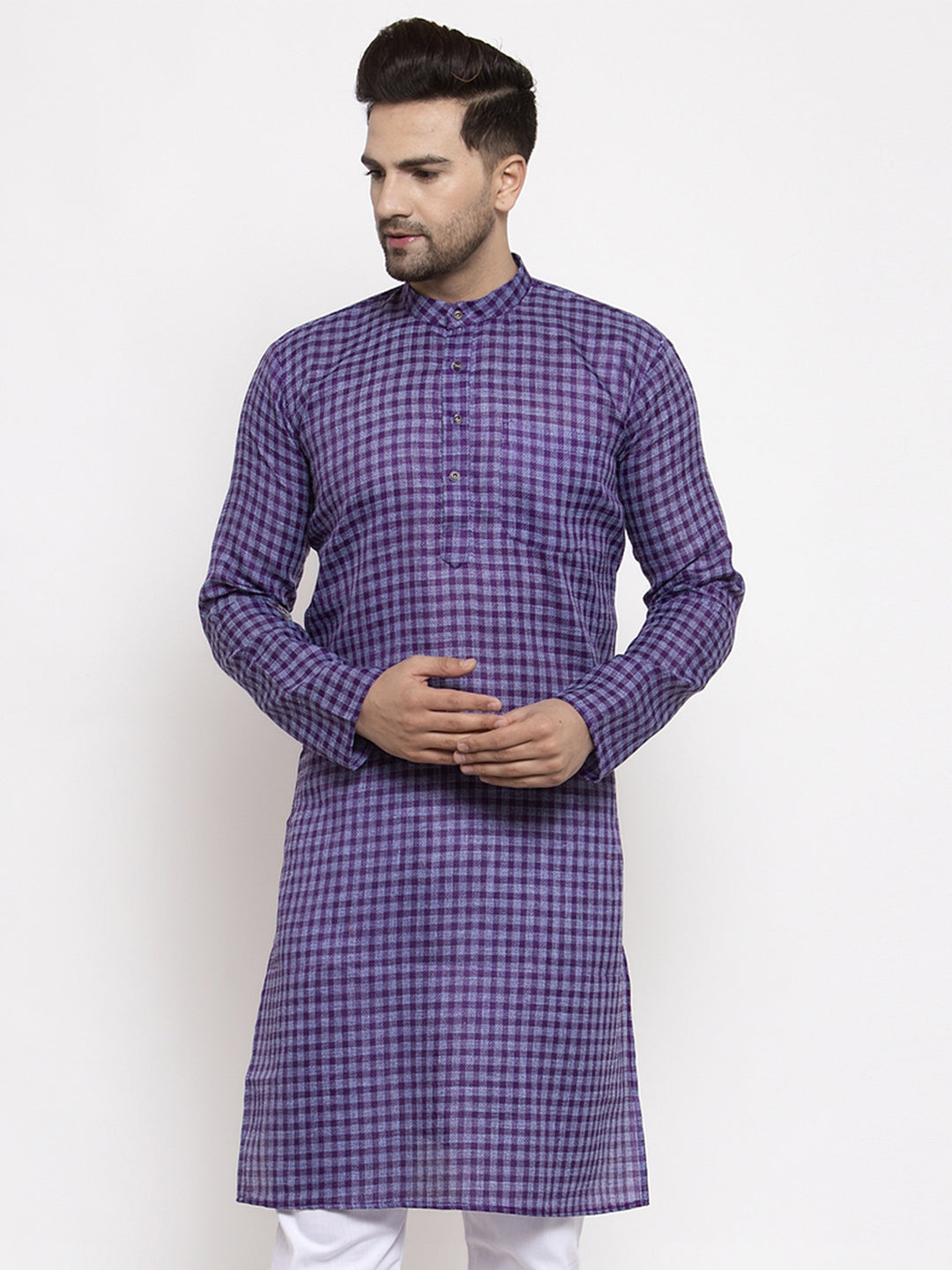 Jompers Men's Purple Woven Kurta Only