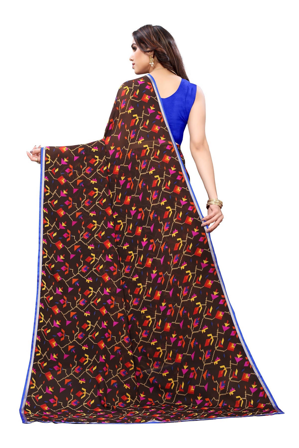 Vamika Beautiful Ethnic Fire Brown Printed With Lace Saree - Distacart