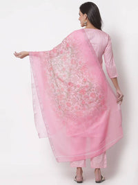 Thumbnail for Myshka Women's Cotton 3/4 Sleeve Round Neck Casual Pink Kurta Pant Dupatta Set