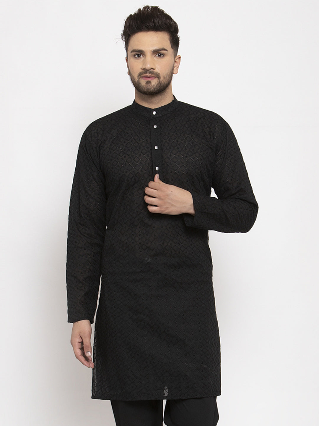 Jompers Men Black Chikan Kurta Only - Distacart