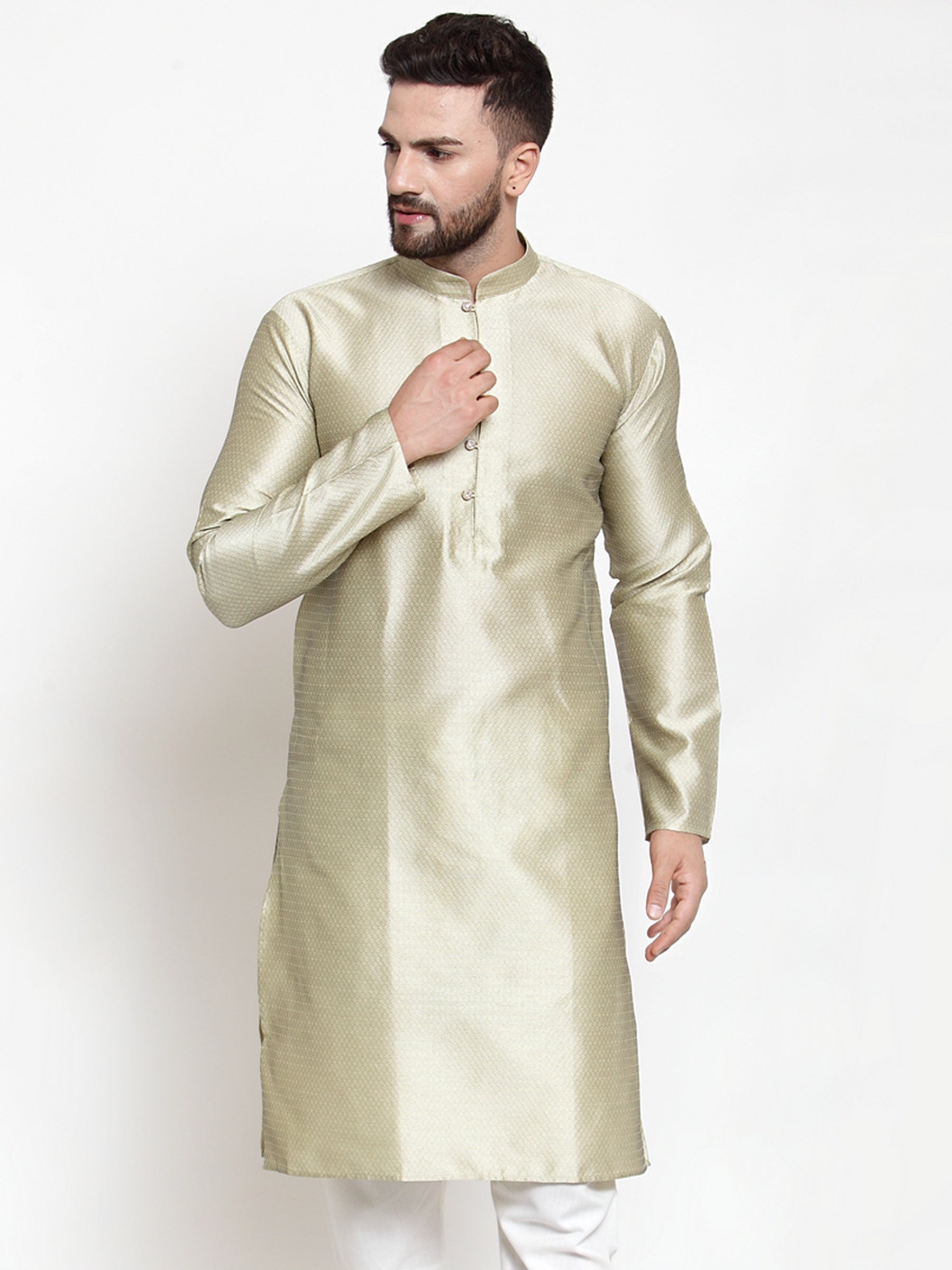 Jompers Men Beige & White Self Design Kurta Only - Distacart
