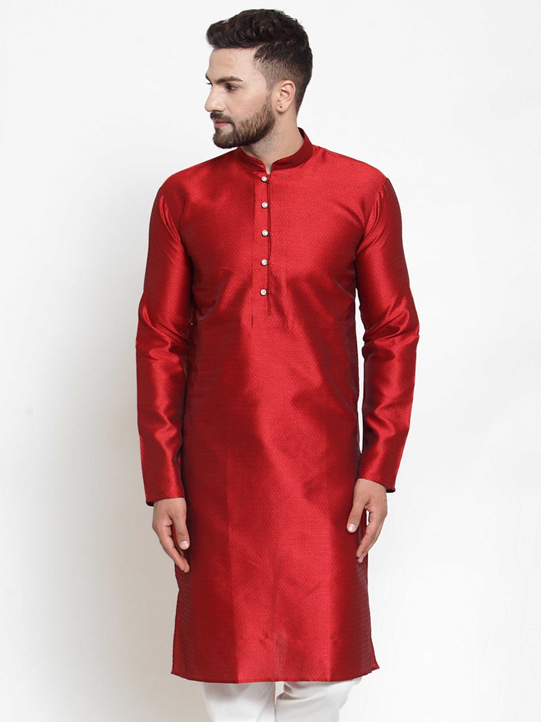 Jompers Men Maroon & White Self Design Kurta Only - Distacart