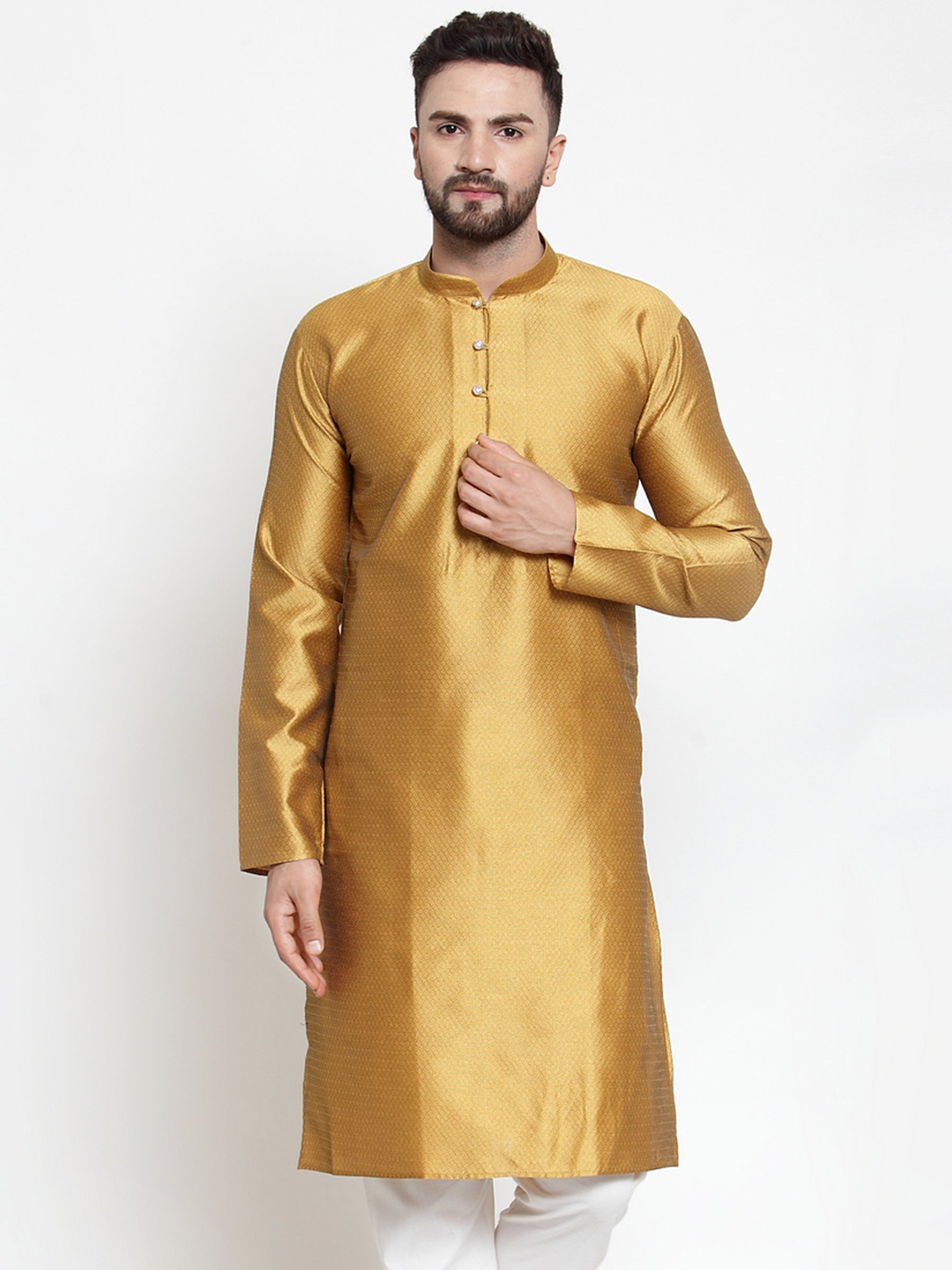 Jompers Men Mustard & White Self Design Kurta Only - Distacart