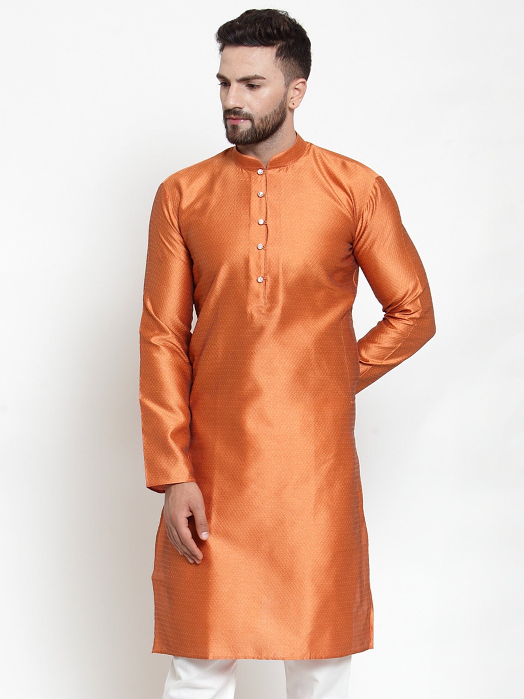 Jompers Men Orange & White Self Design Kurta Only - Distacart
