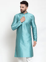 Thumbnail for Jompers Men Light-Blue & White Self Design Kurta Only - Distacart