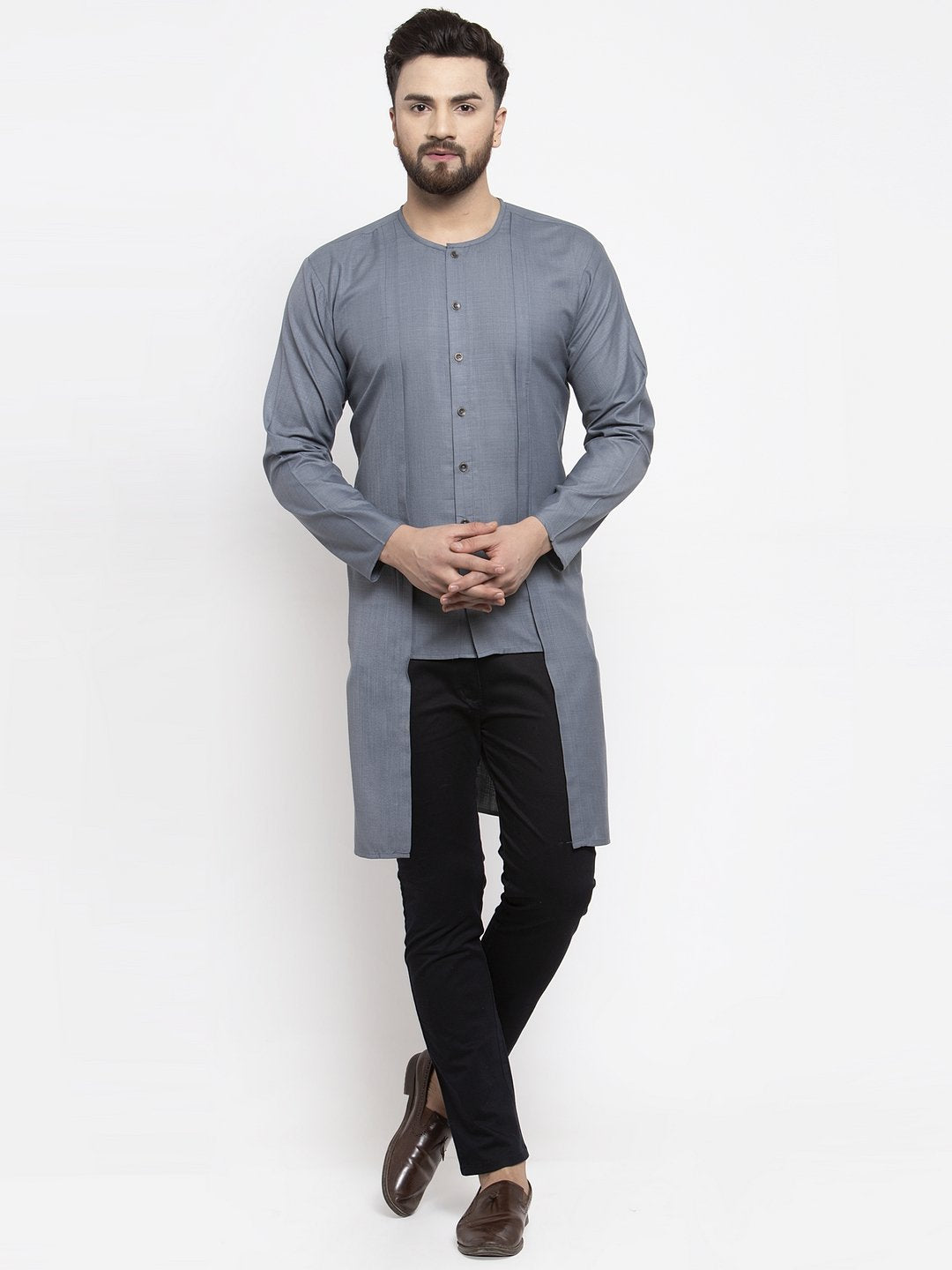 Jompers Men Grey Solid high-low Kurta - Distacart