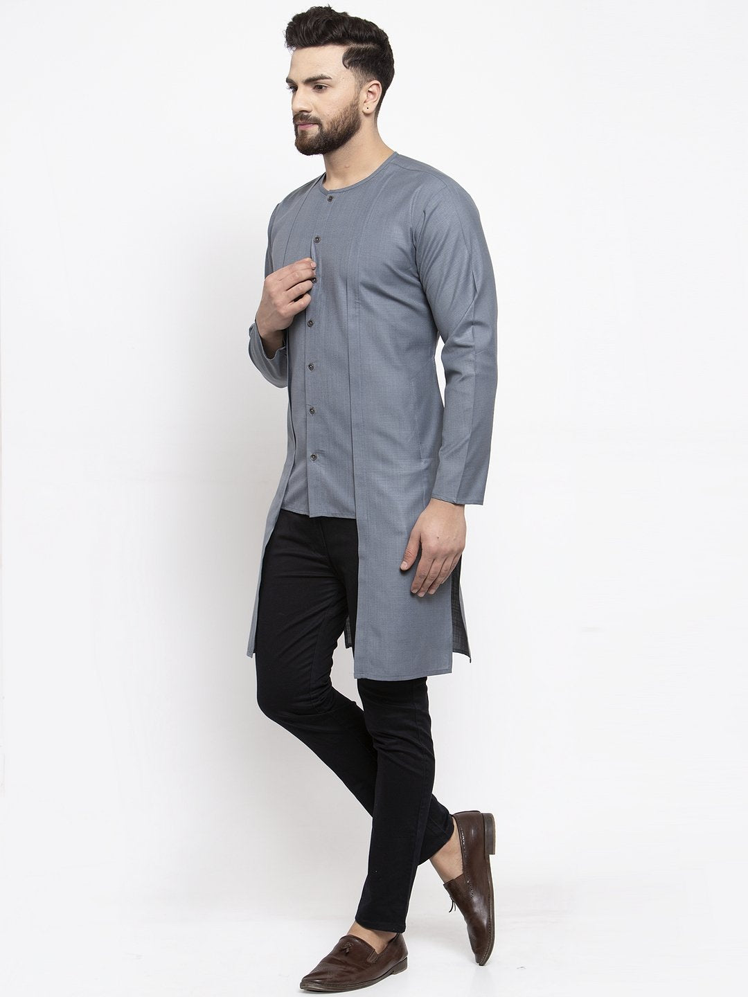 Jompers Men Grey Solid high-low Kurta - Distacart