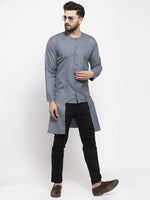 Thumbnail for Jompers Men Grey Solid high-low Kurta - Distacart