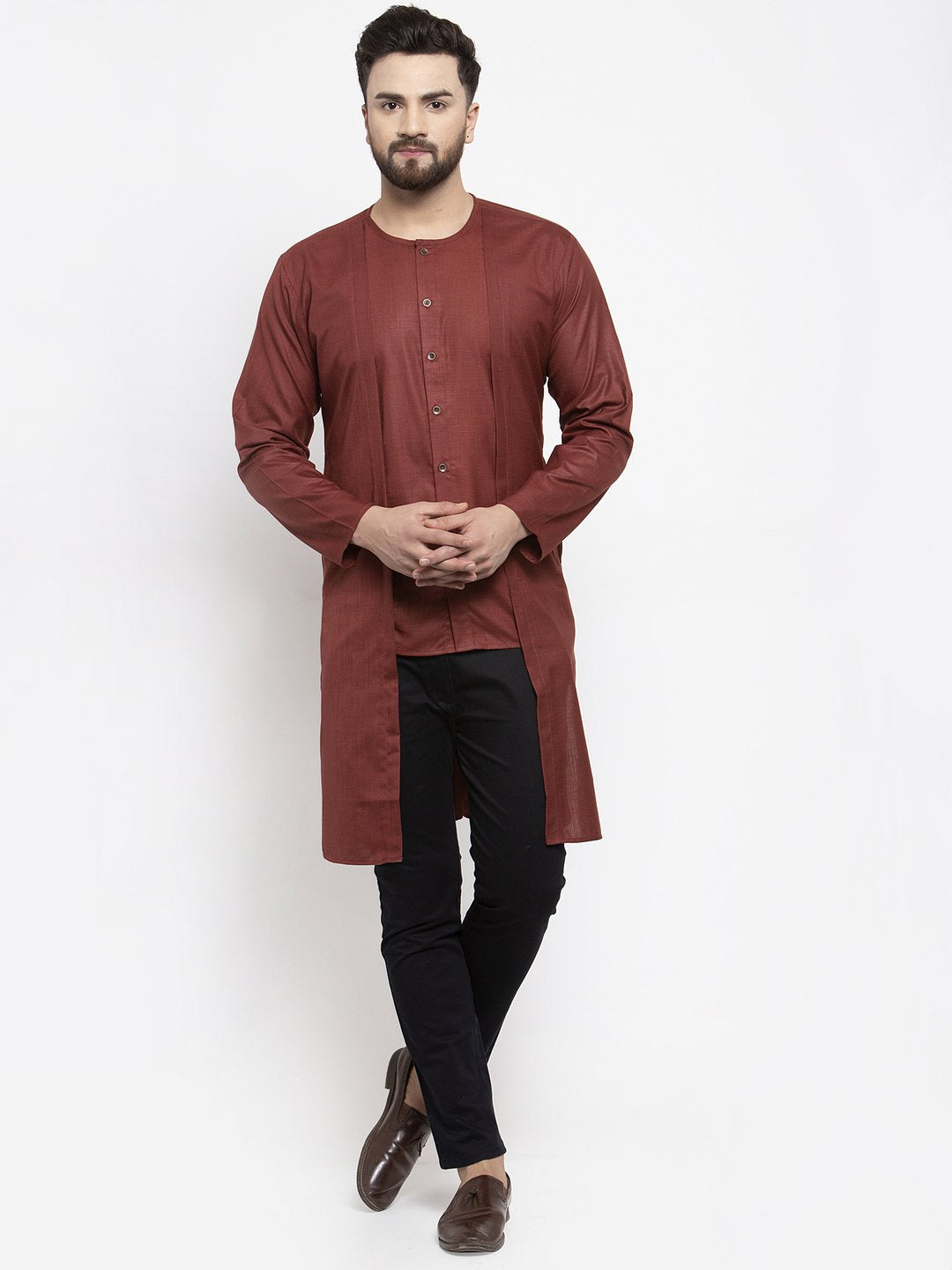 Jompers Men Maroon Solid high-low Kurta - Distacart