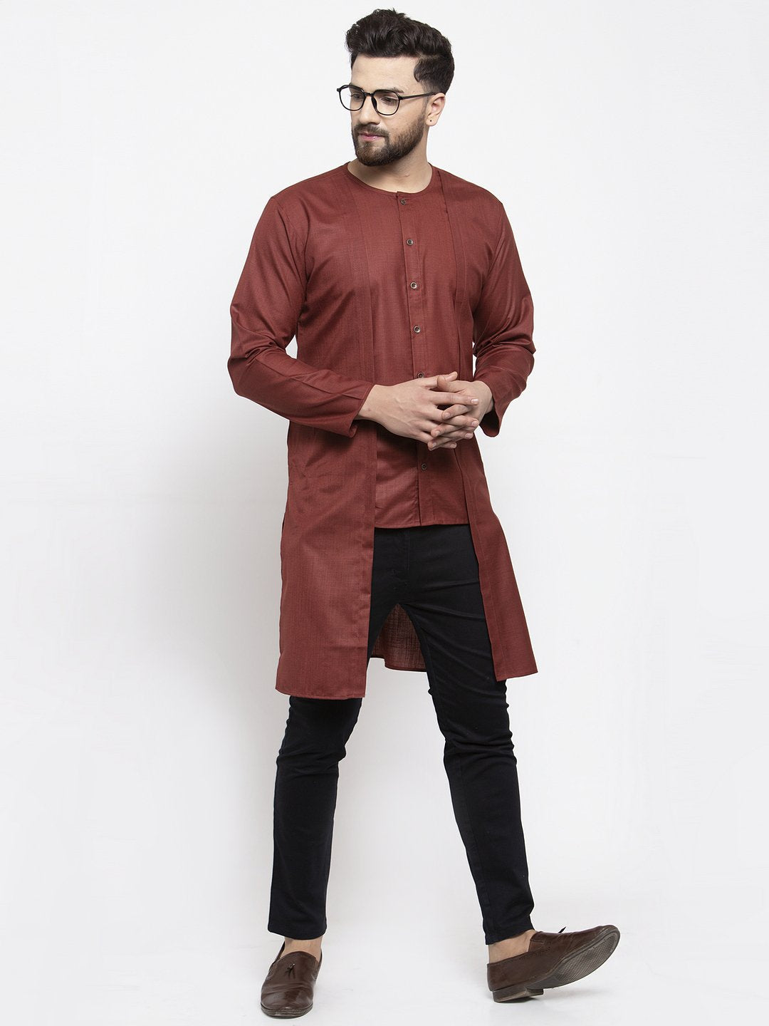 Jompers Men Maroon Solid high-low Kurta - Distacart
