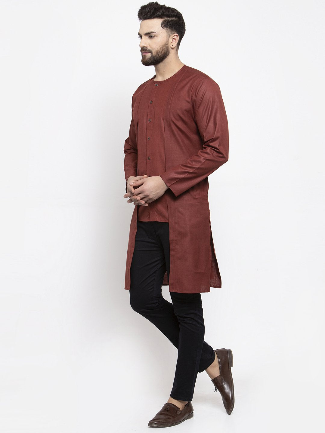 Jompers Men Maroon Solid high-low Kurta - Distacart