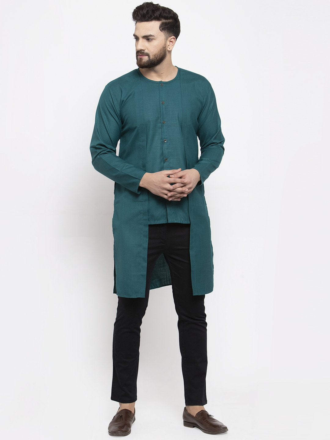 Jompers Men Teal Solid high-low Kurta - Distacart