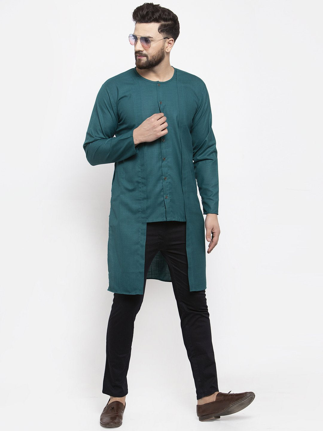 Jompers Men Teal Solid high-low Kurta - Distacart