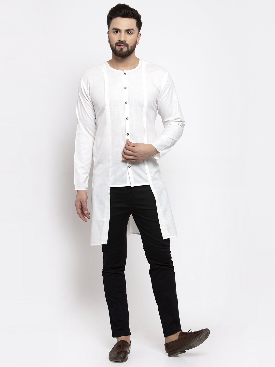 Jompers Men White Solid high-low Kurta - Distacart