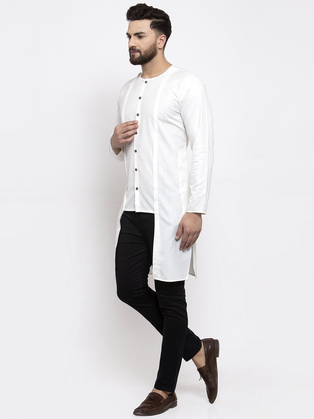 Jompers Men White Solid high-low Kurta - Distacart