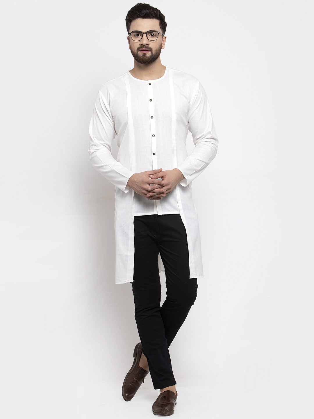Jompers Men White Solid high-low Kurta - Distacart
