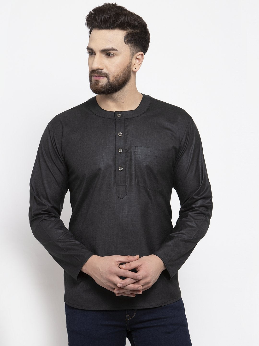 Jompers Men Black Solid Straight Short Kurta - Distacart
