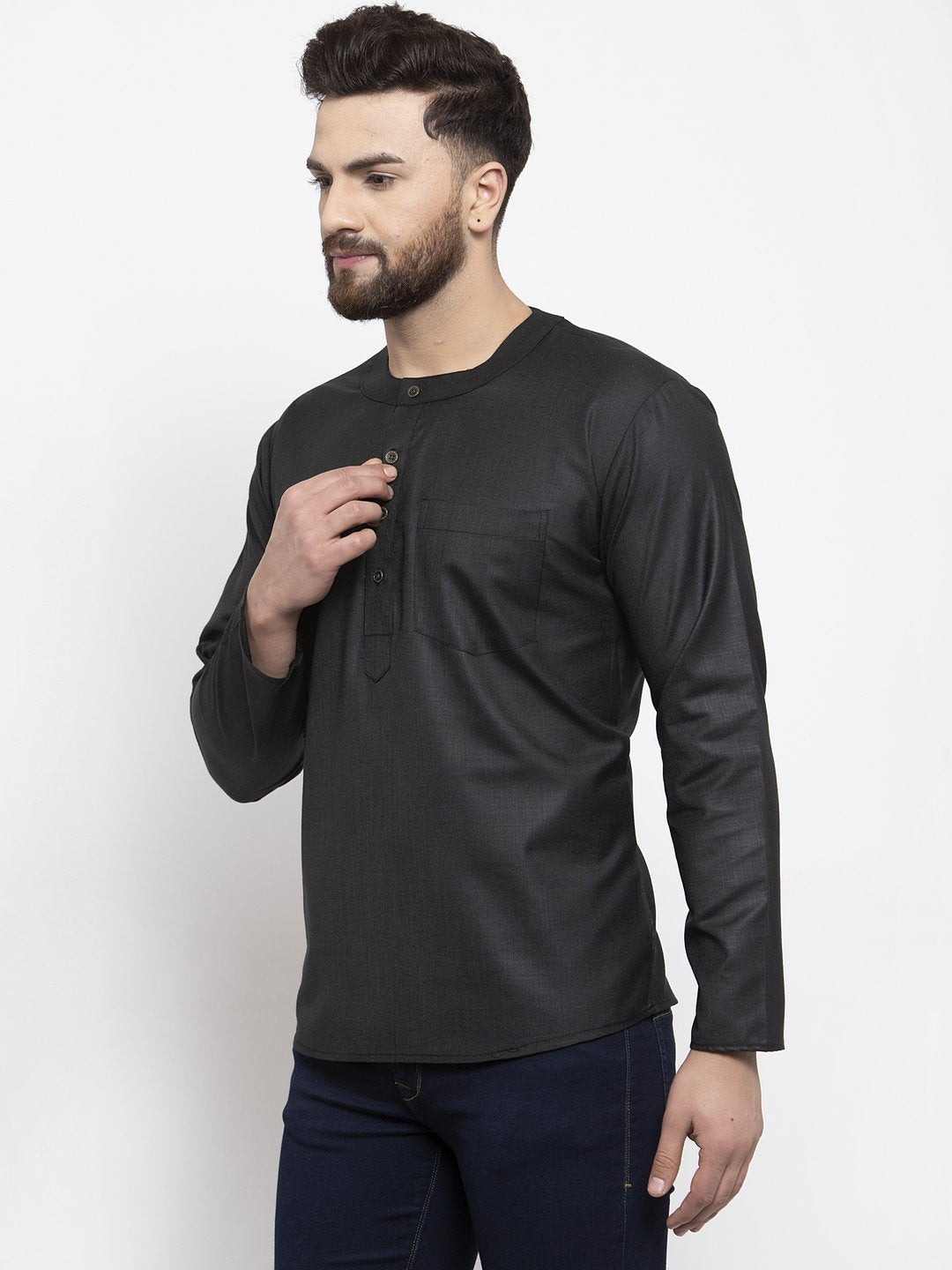 Jompers Men Black Solid Straight Short Kurta - Distacart