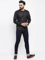 Thumbnail for Jompers Men Black Solid Straight Short Kurta - Distacart