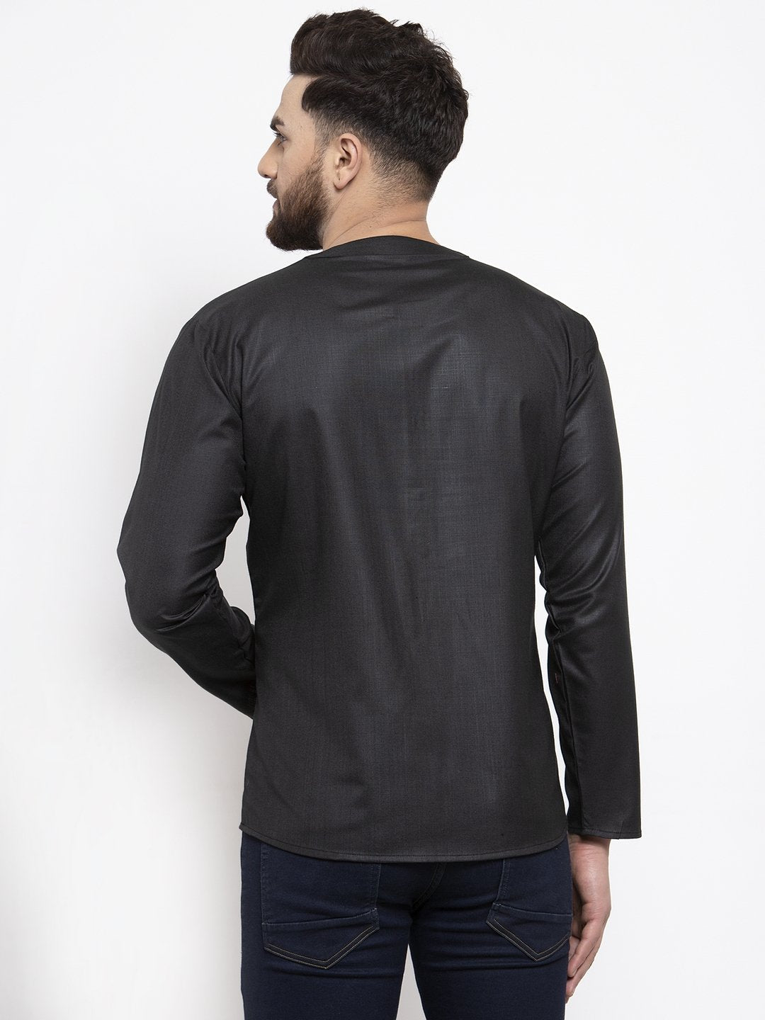 Jompers Men Black Solid Straight Short Kurta - Distacart