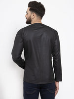 Thumbnail for Jompers Men Black Solid Straight Short Kurta - Distacart