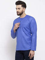 Thumbnail for Jompers Men Blue Solid Straight Short Kurta - Distacart