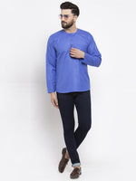 Thumbnail for Jompers Men Blue Solid Straight Short Kurta - Distacart