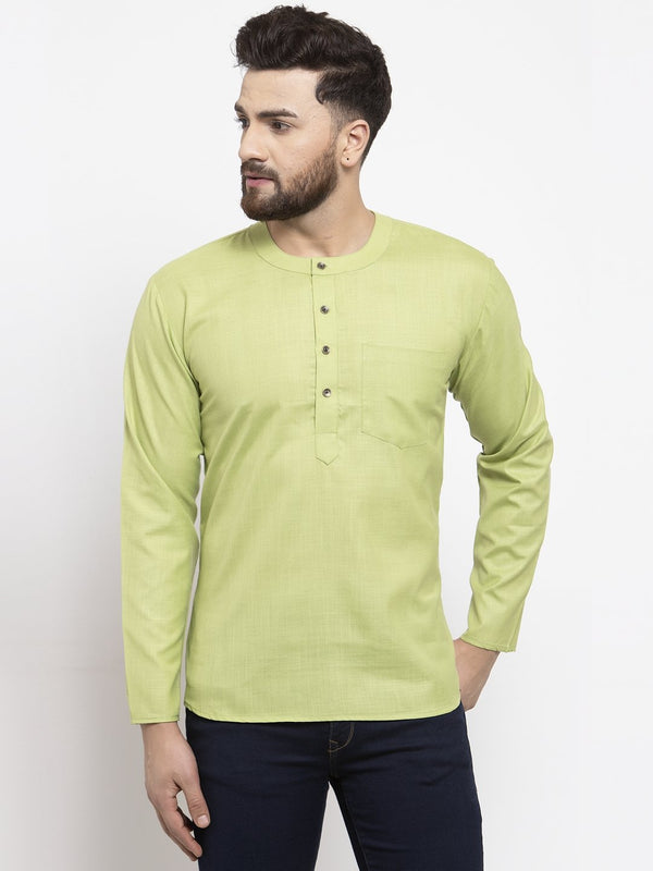 Jompers Men Green Solid Straight Short Kurta - Distacart