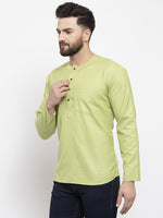 Thumbnail for Jompers Men Green Solid Straight Short Kurta - Distacart